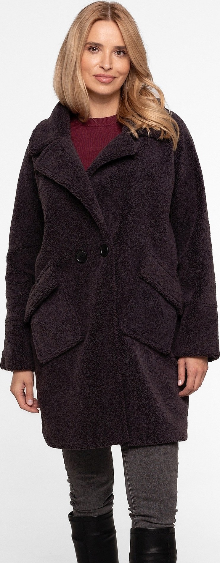 Antracytový dámsky raglánový kabát BLH 201016 F Veľkosť: L