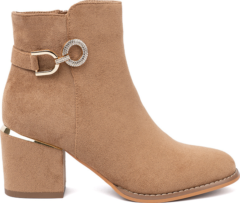 Svetlo hnedé dámske členkové topánky so zlatými detailmi , podpätok 7 cm 0-610CA Veľkosť: 41