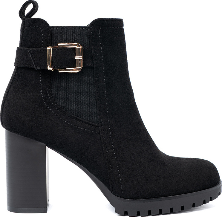 Čierne dámske členkové topánky na stĺpiku s ozdobnou sponou, podpätok 8,5 cm 3010B Veľkosť: 41