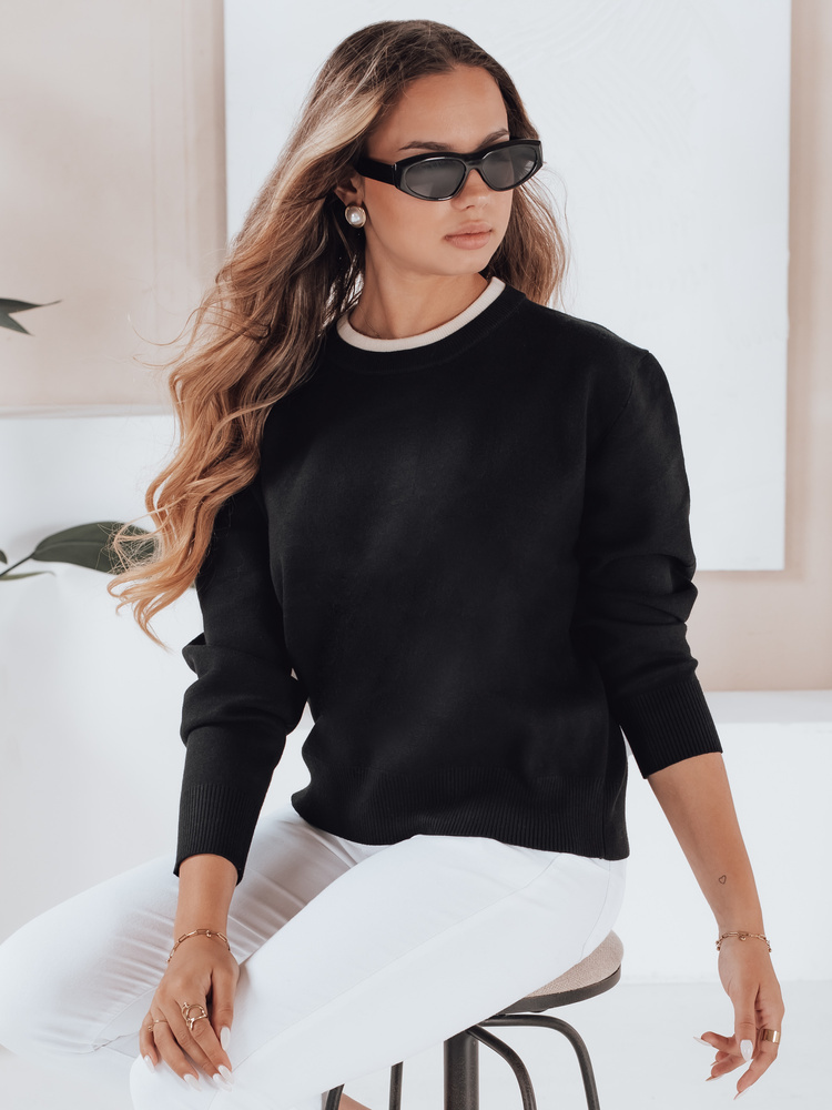 Čierny dámsky sveter s kontrastným lemom DARMILA MY2504 Veľkosť: S/M