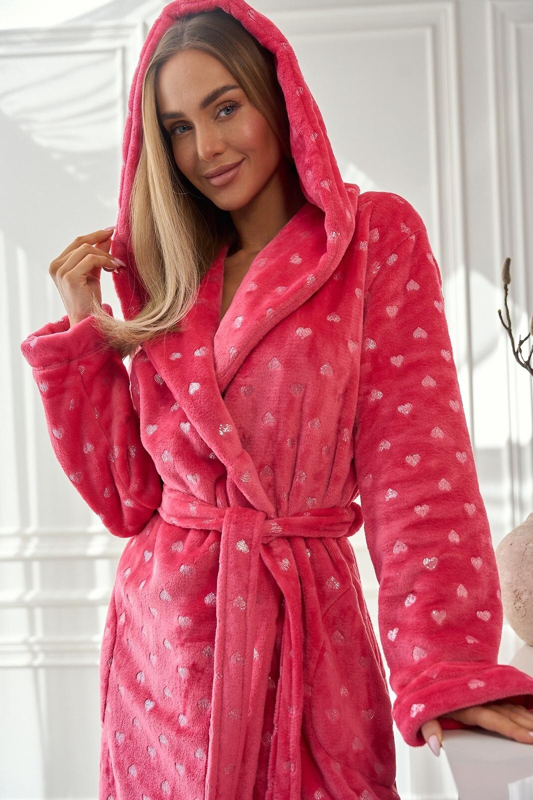 L&L Dlhý dámsky srdiečkový župan 2551 Amira Długi S-2XL damski Veľkosť: S, Barva: malinová