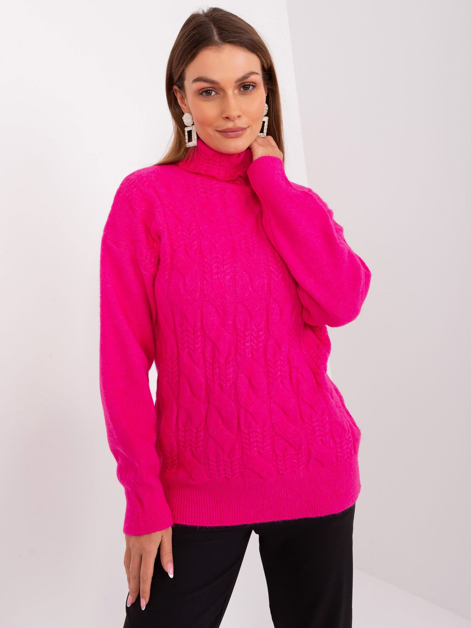Tmavoružový rolák so vzorom AT-SW-23401.97P-fuchsia Veľkosť: ONE SIZE