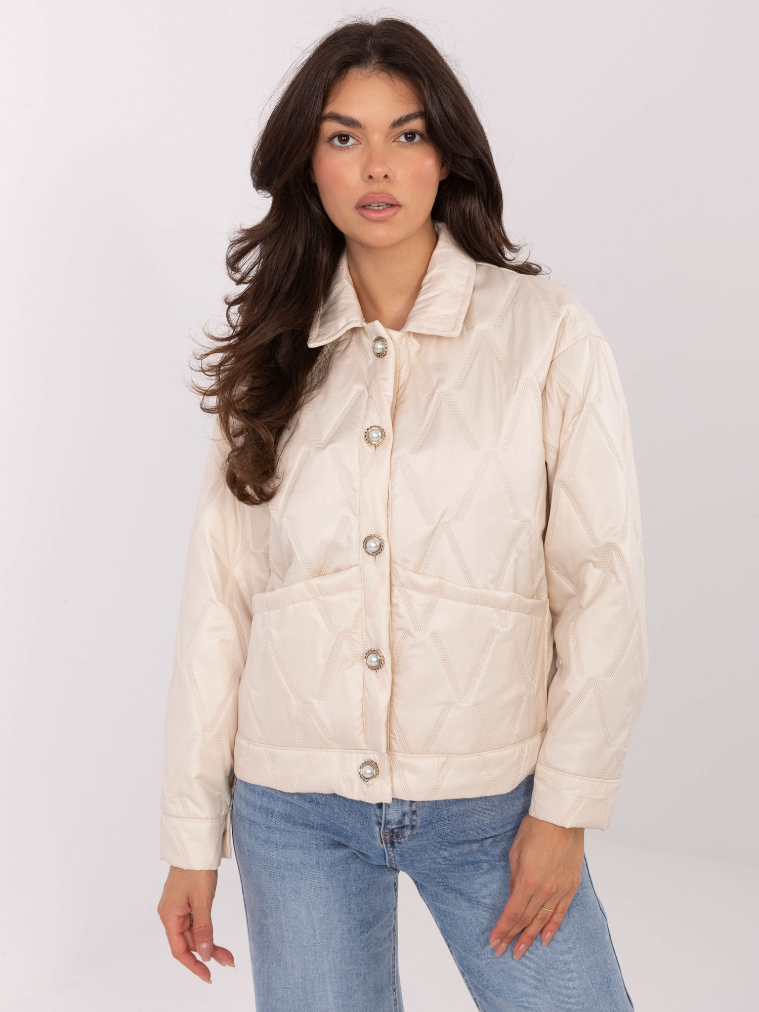 Svetlobéžová dámska prechodná bunda s vreckami IT-KR-FL9626.77-light beige Veľkosť: ONE SIZE