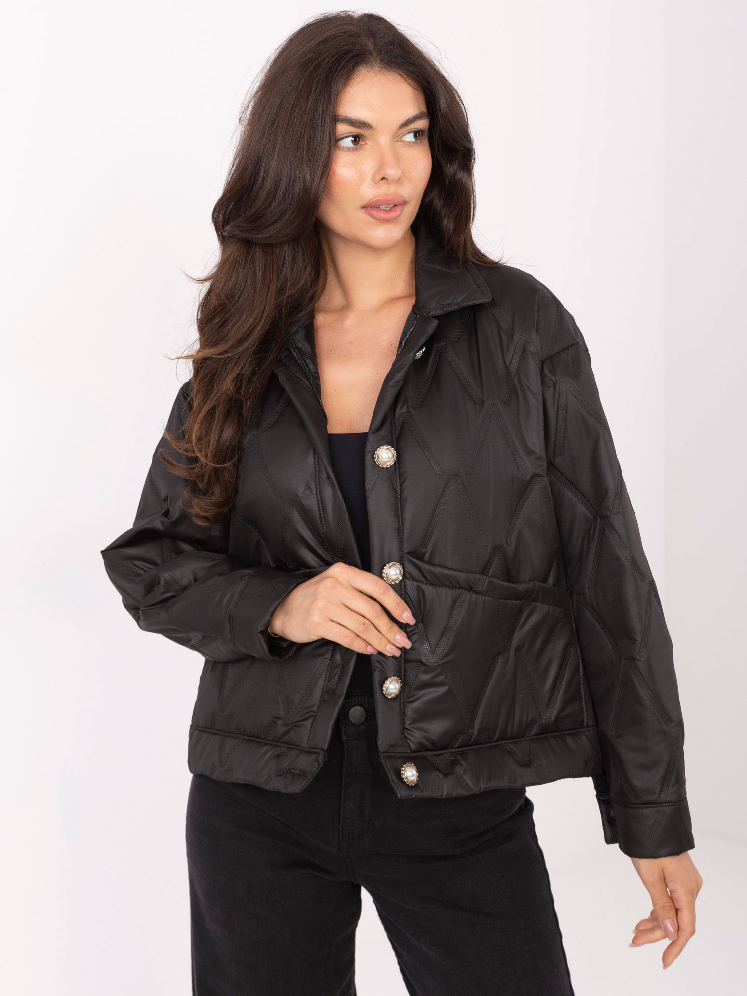 Čierna dámska prechodná bunda s vreckami IT-KR-FL9626.77-black Veľkosť: ONE SIZE