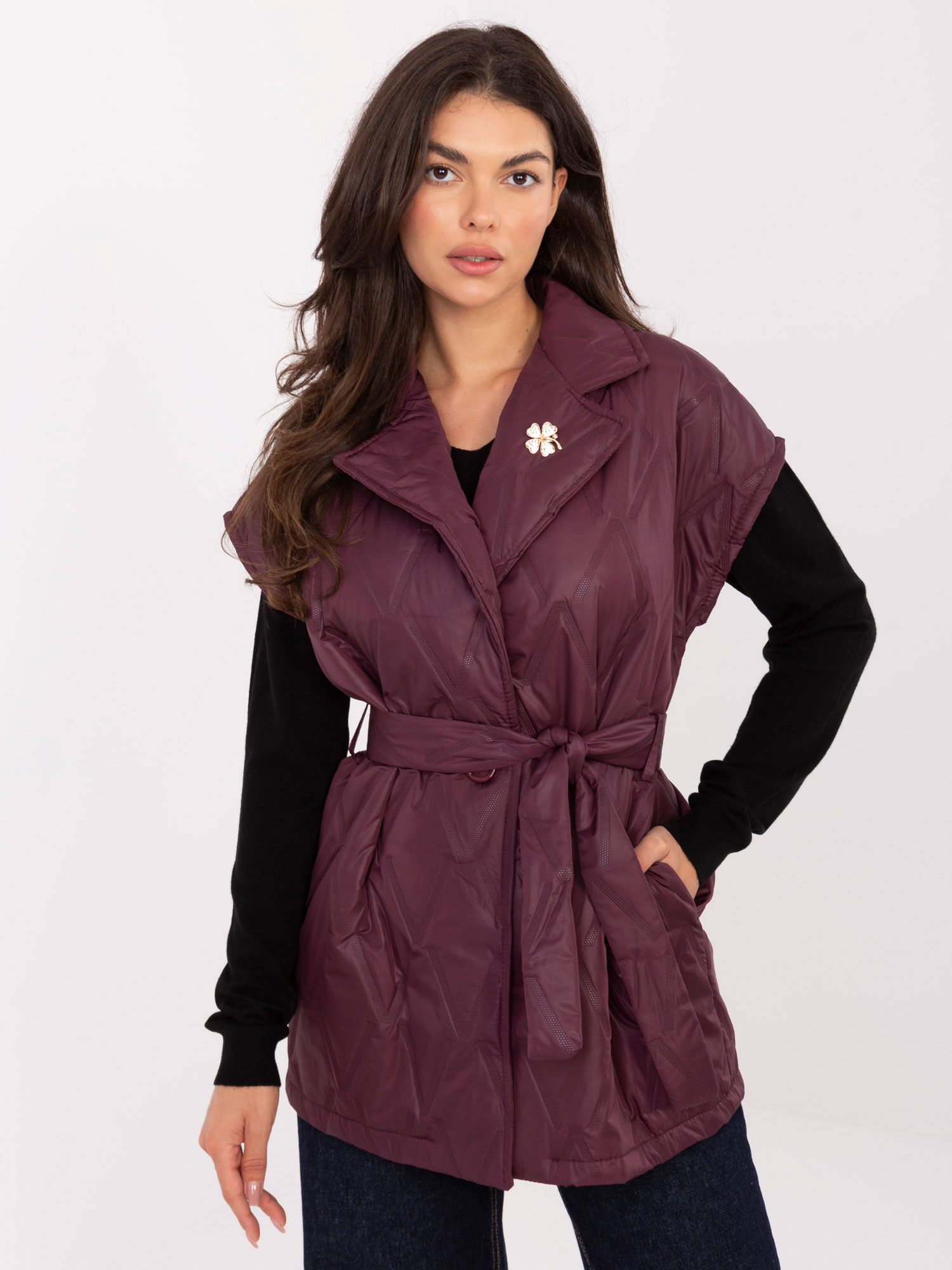 Bordová dámska prešívaná vesta s vreckami IT-KZ-FL9603.87-bordo Veľkosť: ONE SIZE