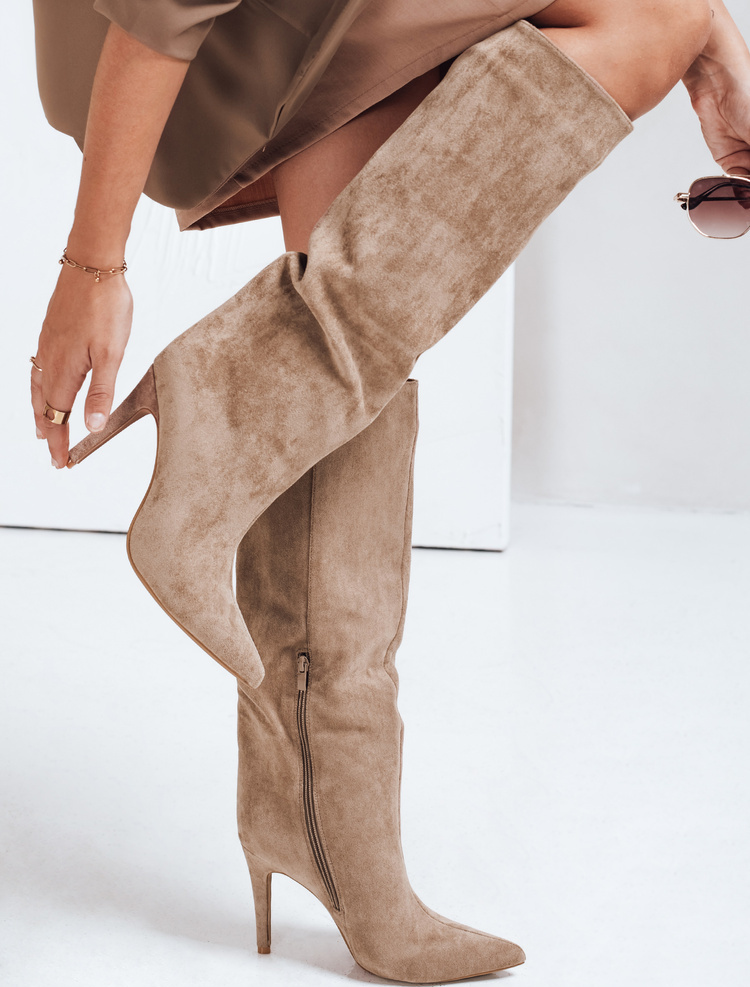 Béžové dámske semišové čižmy na vysokom podpätku, podpätok 10 cm ZY1113 Veľkosť: 38