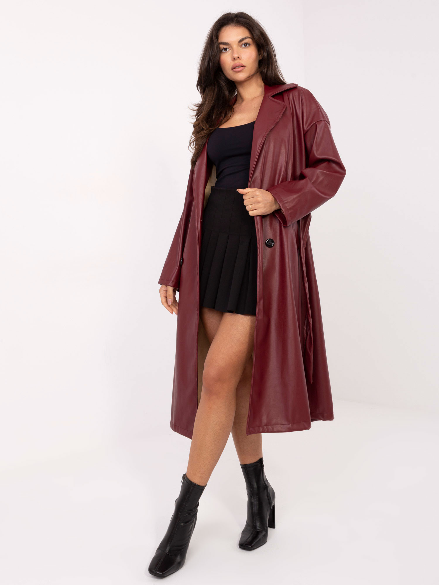 Vínový dámsky prechodný kabát z eko kože IT-PL-A8393.81-bordo Veľkosť: ONE SIZE