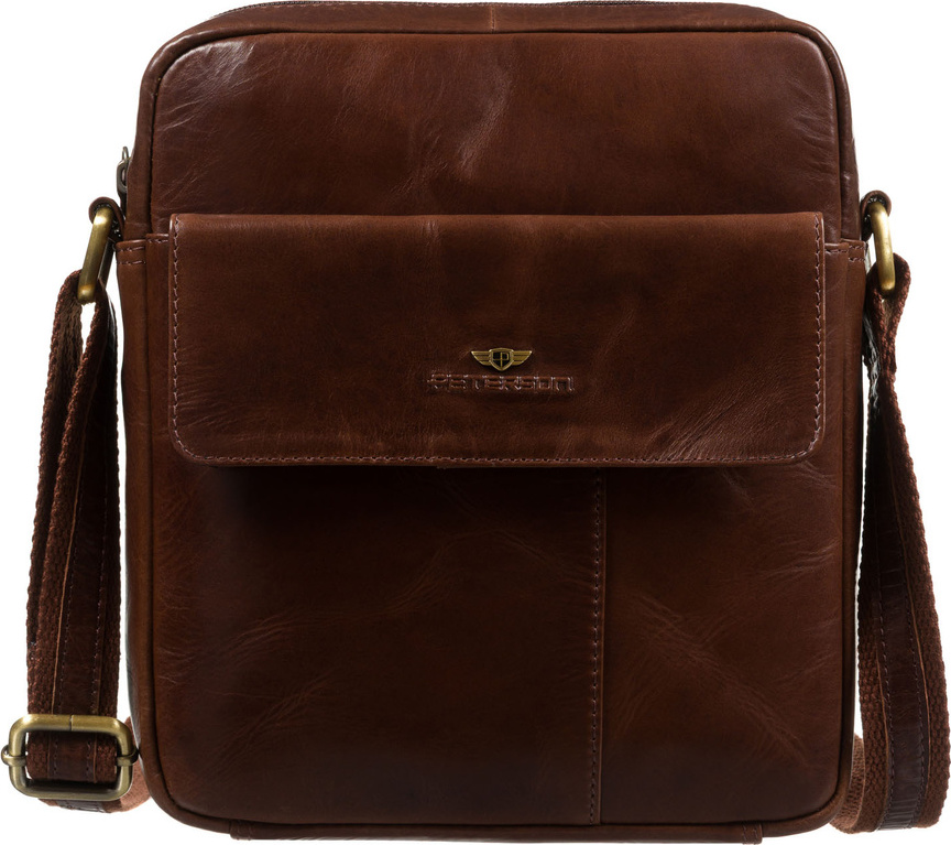 Peterson Hnedá pánska kožená taška cez rameno s púzdrom na kľúče a zlatým kovaním PTN 719E-OPU Veľkosť: ONE SIZE