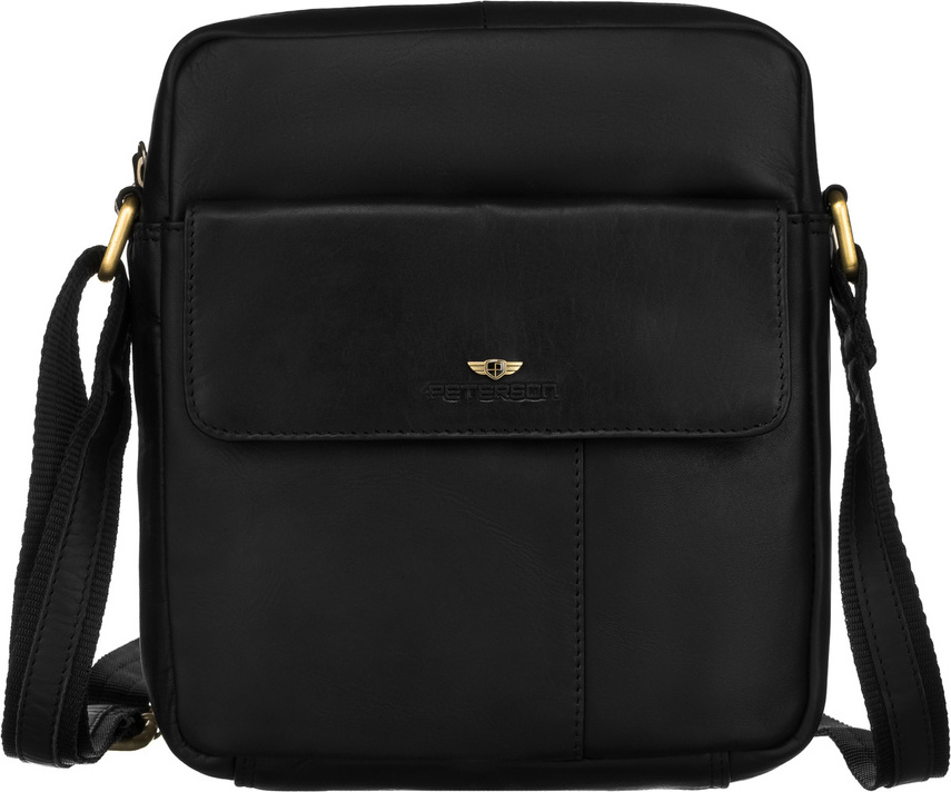 Peterson Čierna pánska kožená taška cez rameno s púzdrom na kľúče a zlatým kovaním PTN 719E-OPU Veľkosť: ONE SIZE