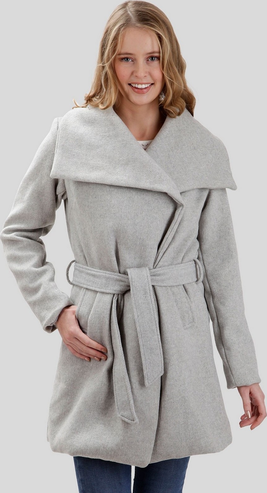 Sivý dámsky vlnený kabát MAH 515522 F Veľkosť: 3XL