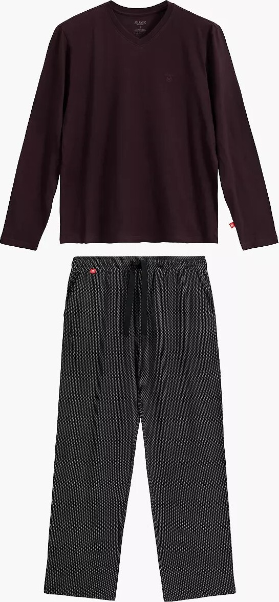 Atlantic Pánske bavlnené dlhé pyžamo so vzorovanými nohavicami NMP-389 dł/r S-2XL meska Veľkosť: XXL, Barva: vínovo-čierna
