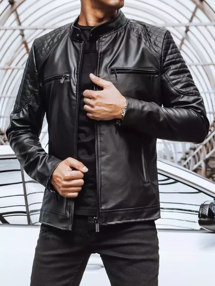 Čierna pánska koženková bunda TX4228 Veľkosť: 2XL