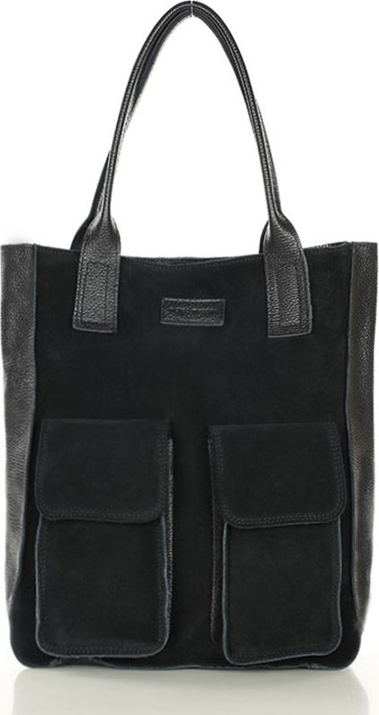 MARCO MAZZINI Čierna kožená shopper kabelka s vreckami (s131aa) Veľkosť: ONE SIZE