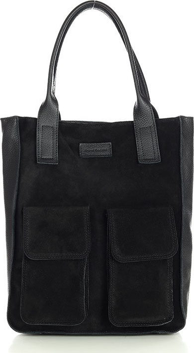 MARCO MAZZINI Čierna kožená shopper kabelka s vreckami (s131aa) Veľkosť: ONE SIZE