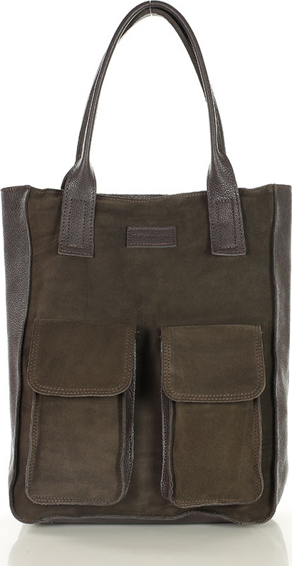 MARCO MAZZINI Tmavohnedá kožená shopper kabelka s vreckami (s131cc) Veľkosť: ONE SIZE