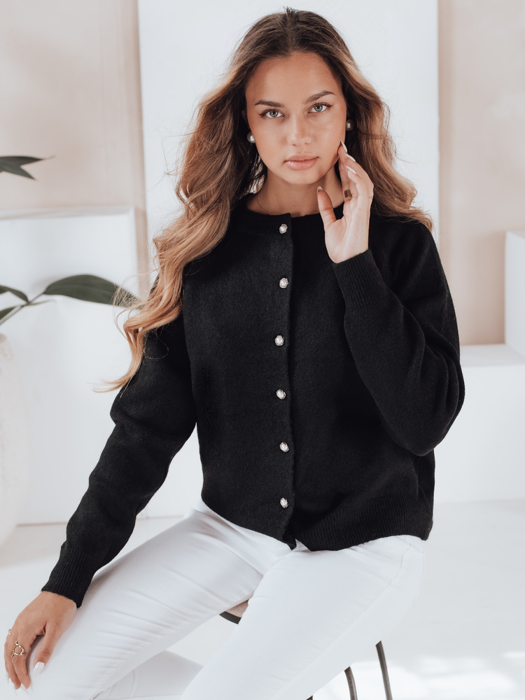 Čierny dámsky sveter na gombíky SELINA s viskózou MY2512 Veľkosť: S/M