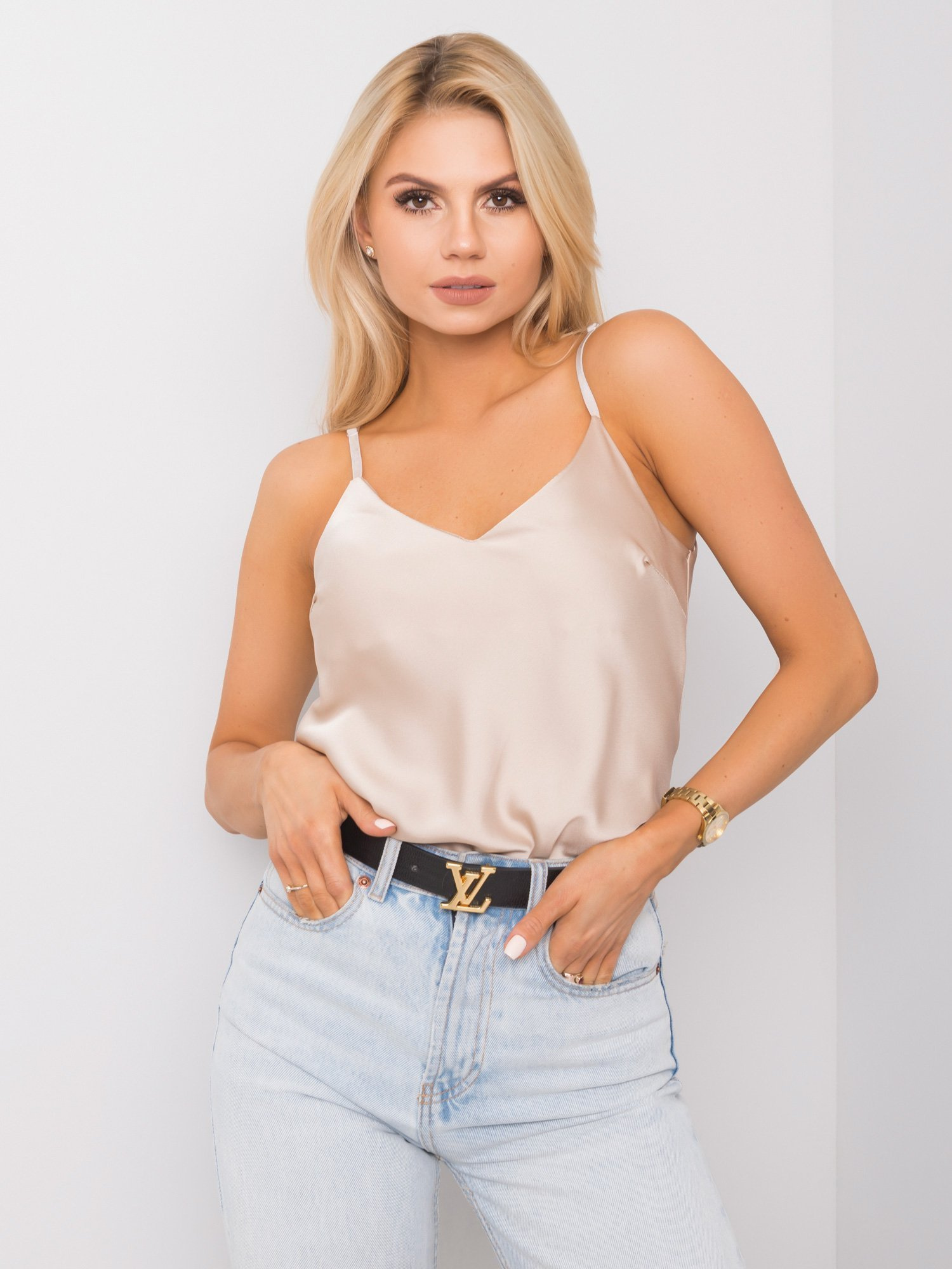 Lesklý smotanový top TW-TP-BI-8256.97-cream Veľkosť: ONE SIZE