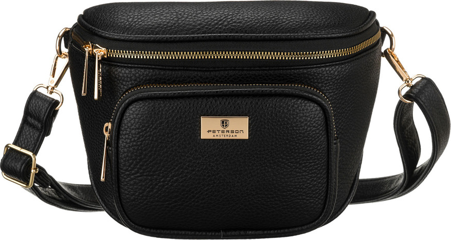 Peterson Čierna dámska koženková ľadvinka s nastaviteľným popruhom PTN MIS-05 Veľkosť: ONE SIZE