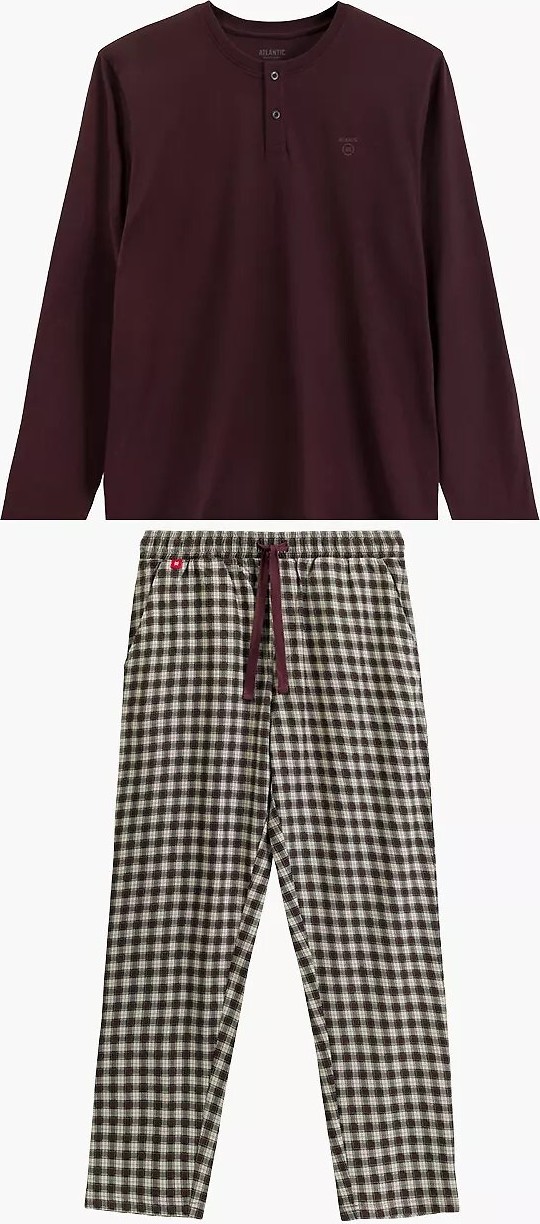 Atlantic Pánske dlhé bavlnené pyžamo so vzorovanými nohavicami NMP-394 dł/r S-2XL Veľkosť: M, Barva: vínovo-sivá