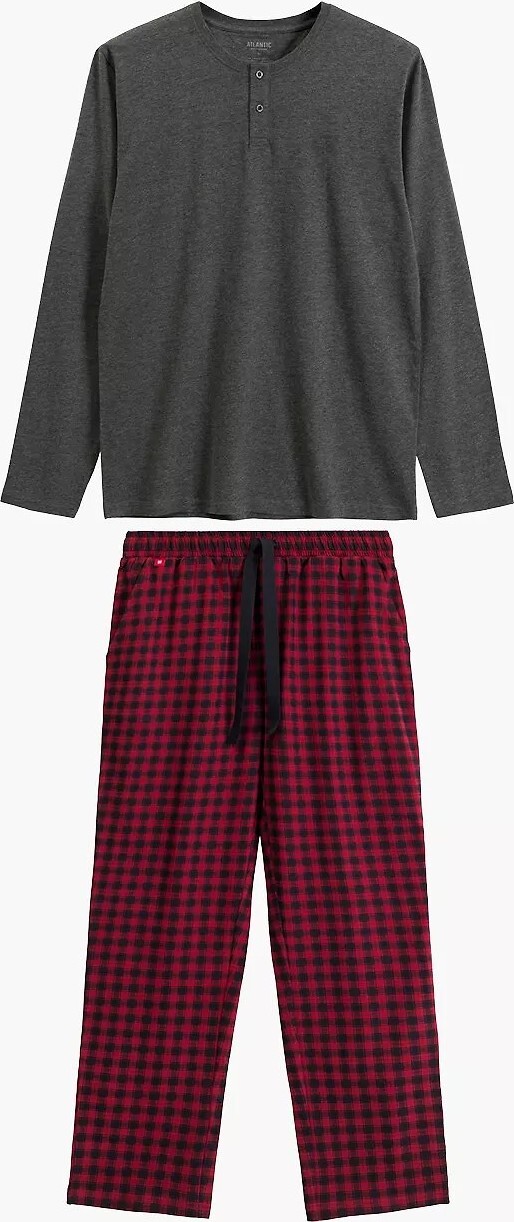 Atlantic Pánske dlhé bavlnené pyžamo so vzorovanými nohavicami NMP-394 dł/r S-2XL Veľkosť: S, Barva: sivo-červená