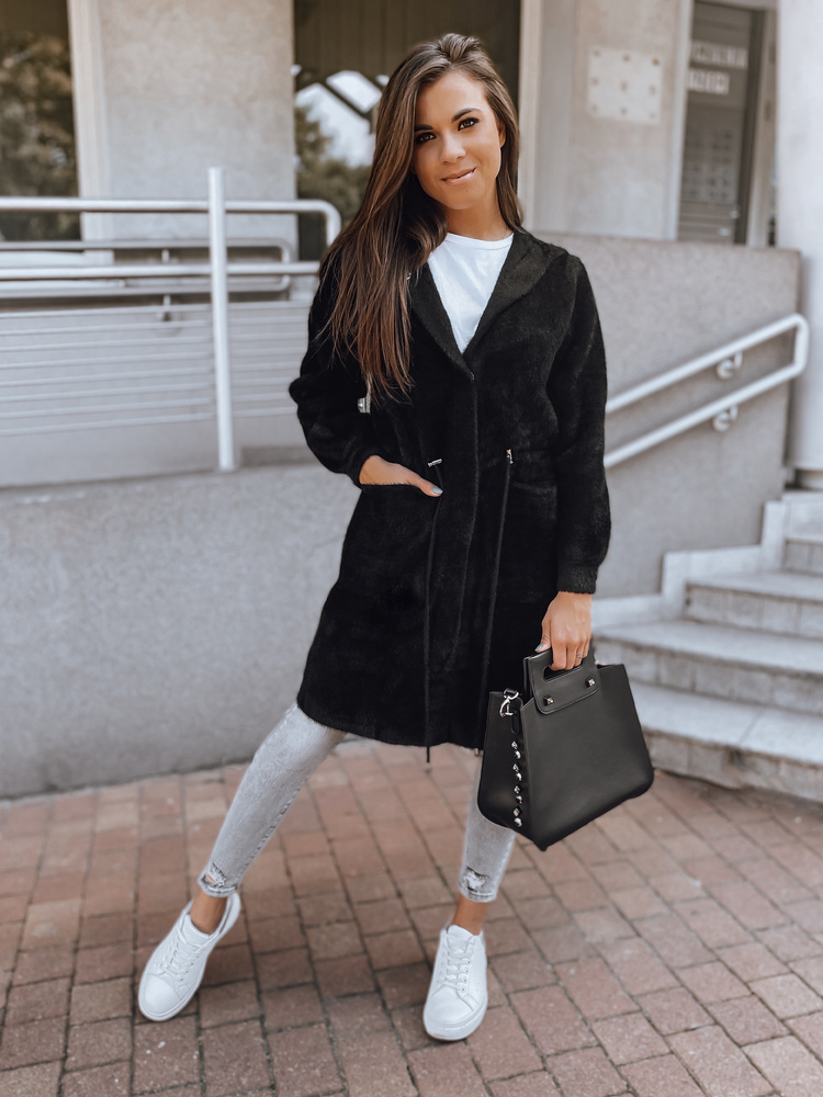 Čierny chlpatý kardigan s kapucňou NY0477 Veľkosť: S