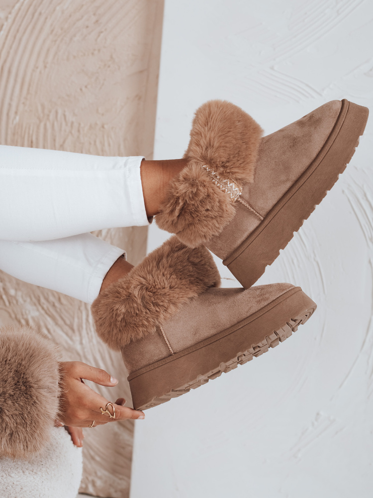 Béžové dámske válenky s kožúškom ZY1056 Veľkosť: 38