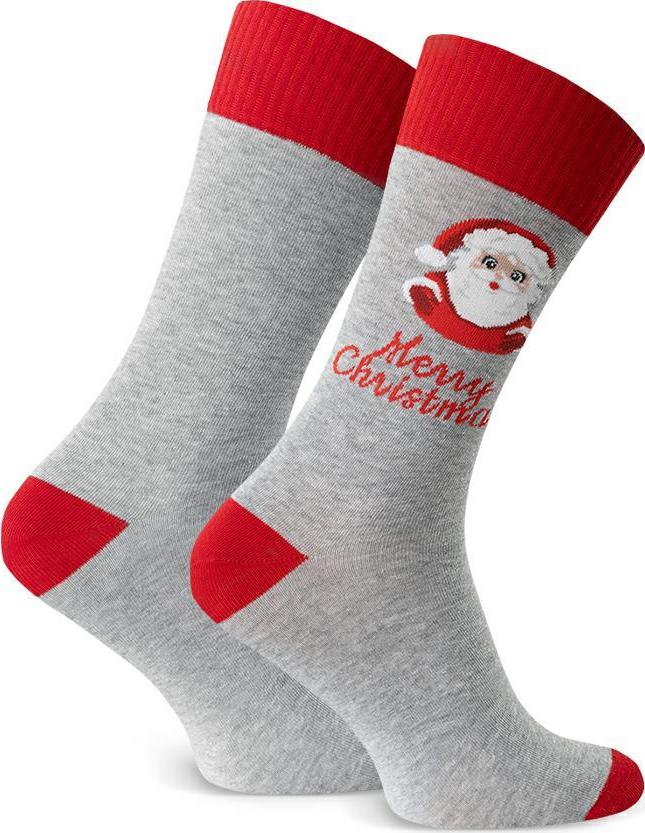 Sivo-červené pánske vianočné ponožky Art.136 KM167, GRAY MELANGE Veľkosť: 44/46