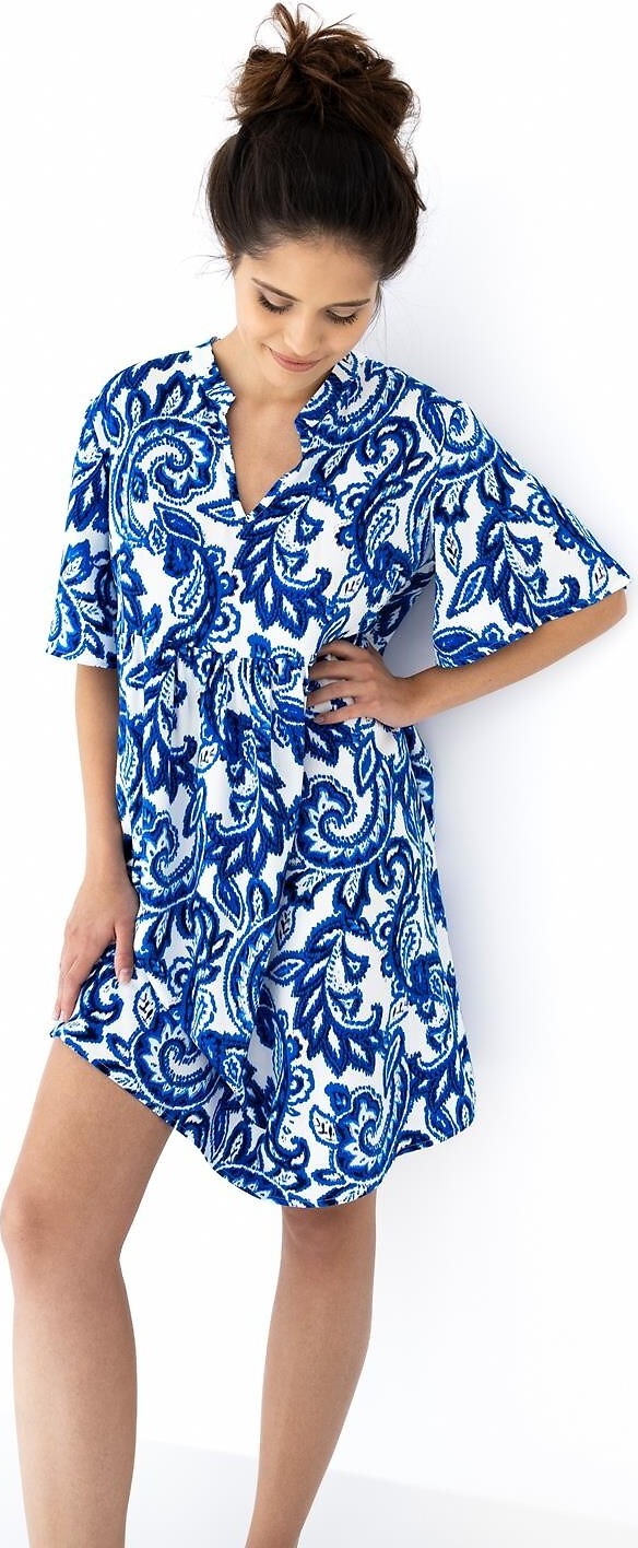 Sensis Dámska vzorovaná nočná košeľa z viskózy Luna kr/r S-XL Veľkosť: S, Barva: smotanovo-modrá