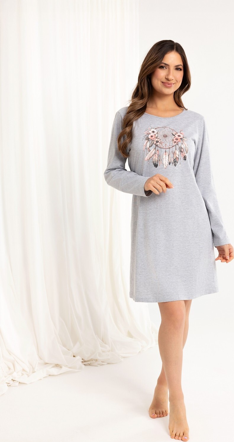 Regina Dámska bavlnená nočná košeľa s dlhým rukávom 162 dł/r S-XL Z25/26 damska Veľkosť: S, Barva: melanž