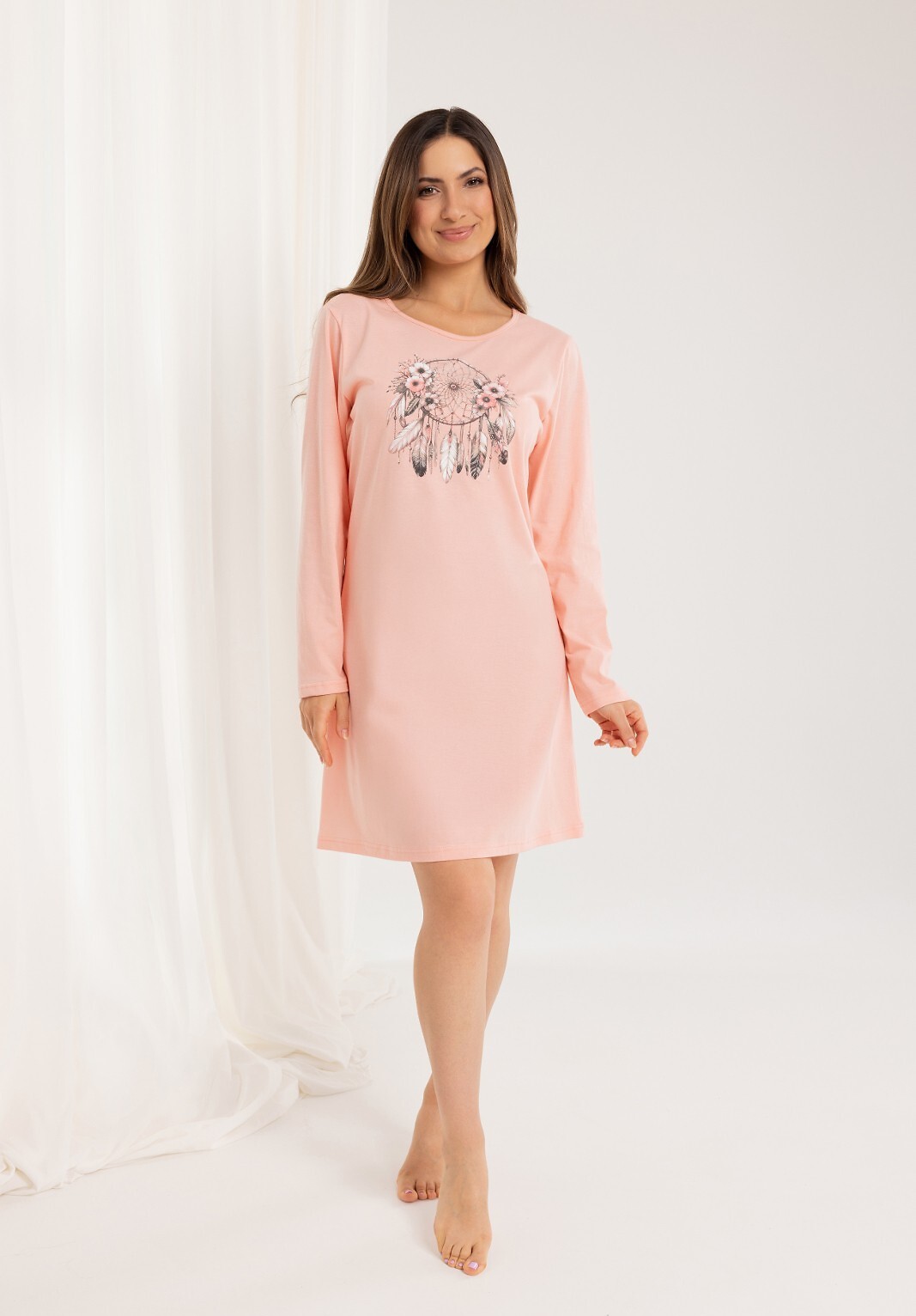 Regina Dámska bavlnená nočná košeľa s dlhým rukávom 162 dł/r S-XL Z25/26 damska Veľkosť: S, Barva: marhuľová