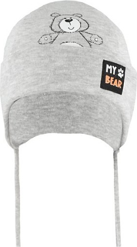 AJS Detská čiapka s viazaním pod krkom 50-012 dziecięca Veľkosť: 40-42 cm, Barva: sivá melanž