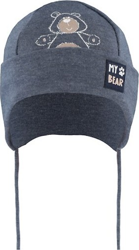 AJS Detská čiapka s viazaním pod krkom 50-012 dziecięca Veľkosť: 44-46 cm, Barva: modrá melanž