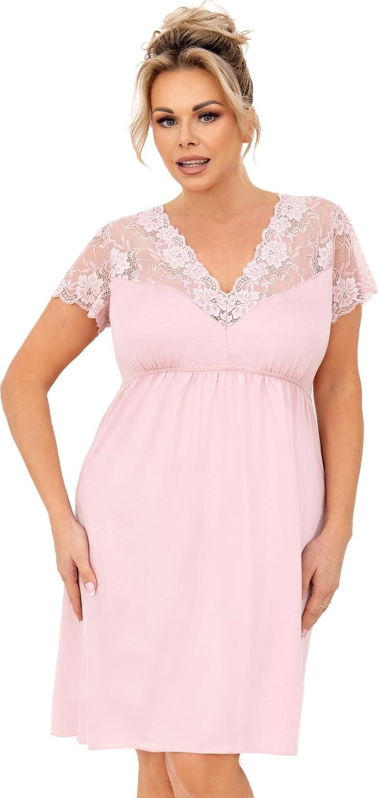 Donna Dámska viskózová nočná košeľa pre plnoštíhle Livia kr/r 3XL-6XL Veľkosť: 6XL, Barva: svetloružová