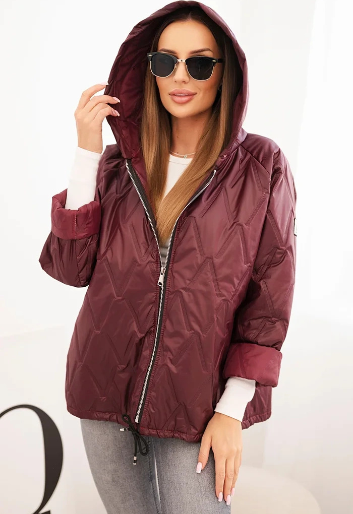Dámska vínová prešívaná bunda s kapucňou Veľkosť: ONE SIZE