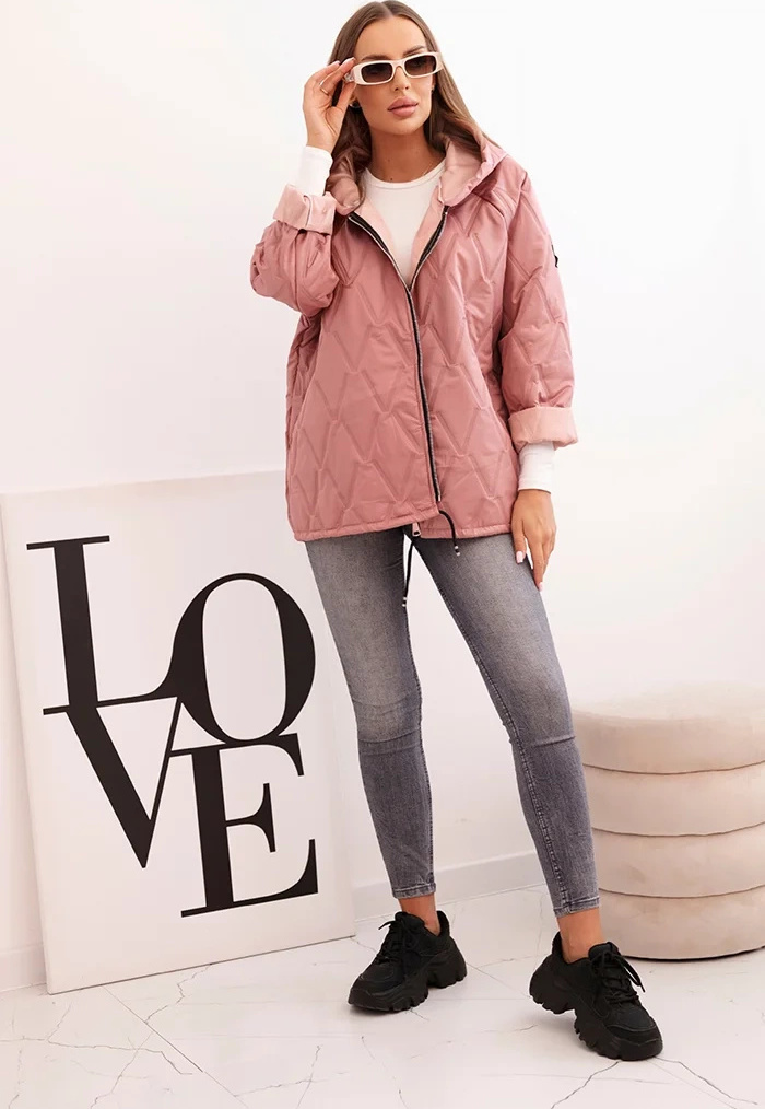 Dámska ružová prešívaná bunda s kapucňou Veľkosť: ONE SIZE