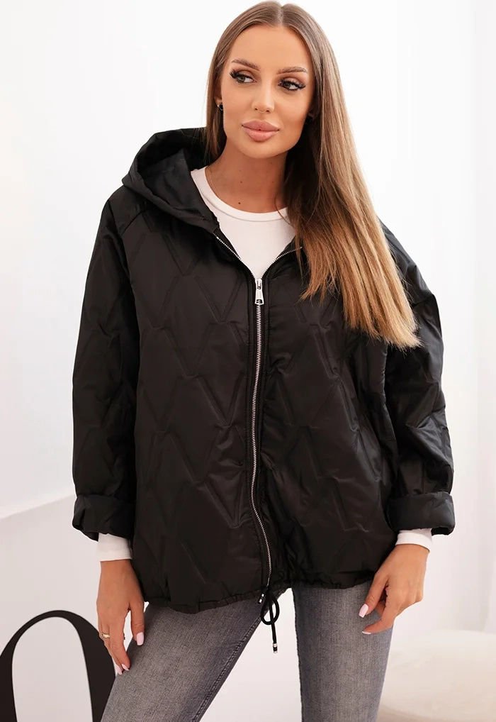 Dámska čierna prešívaná bunda s kapucňou Veľkosť: ONE SIZE