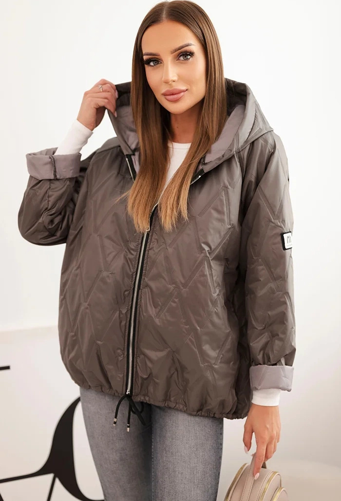 Dámska cappuccino prešívaná bunda s kapucňou Veľkosť: ONE SIZE