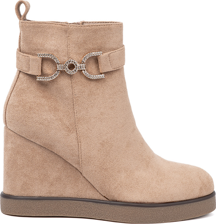 Béžové dámske členkové topánky na kline s ozdobnou sponou, podpätok 9 cm R621KH Veľkosť: 40