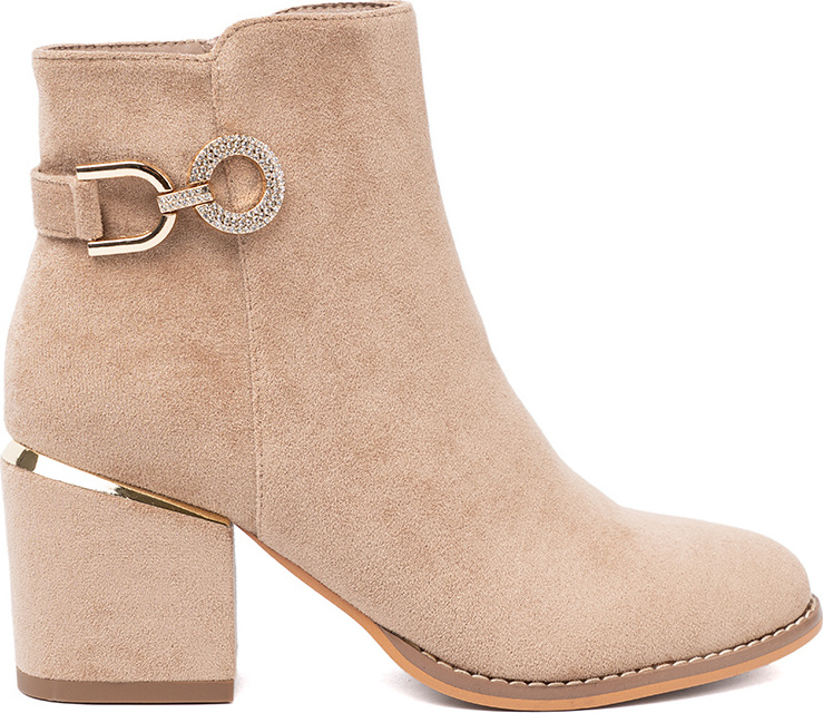 Elegantné dámske členkové béžové topánky s ozdobnou sponou, podpätok 7 cm 0-610KH Veľkosť: 36