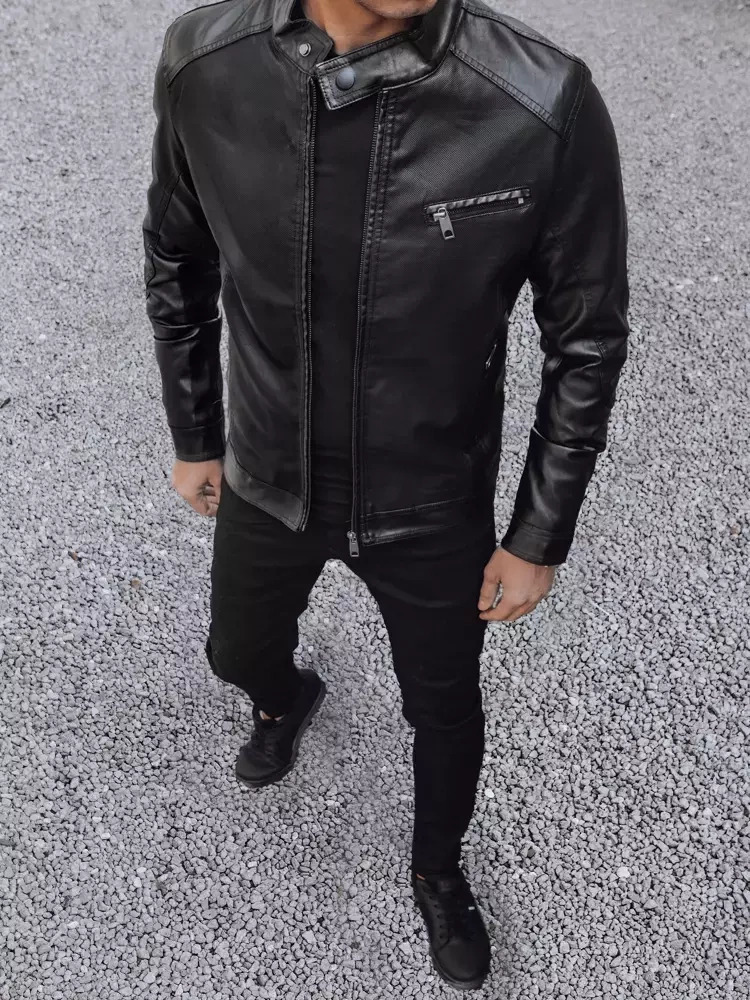 Čierna klasická bunda z koženky TX4078 Veľkosť: XL