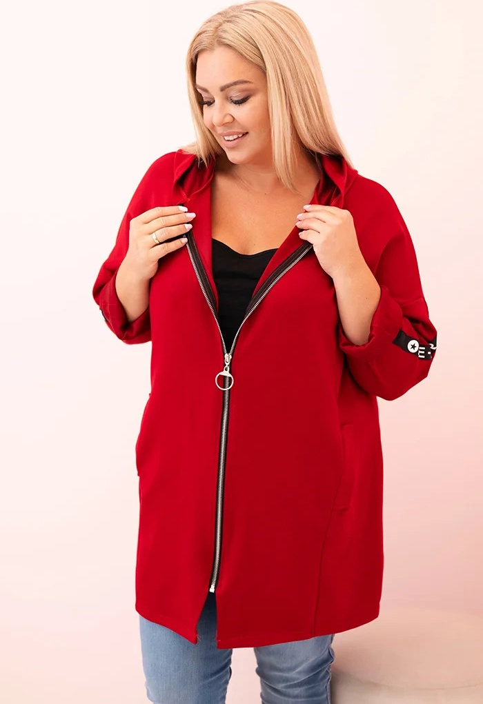 Červená dámska viskózová plus size mikina s kapucňou Veľkosť: ONE SIZE