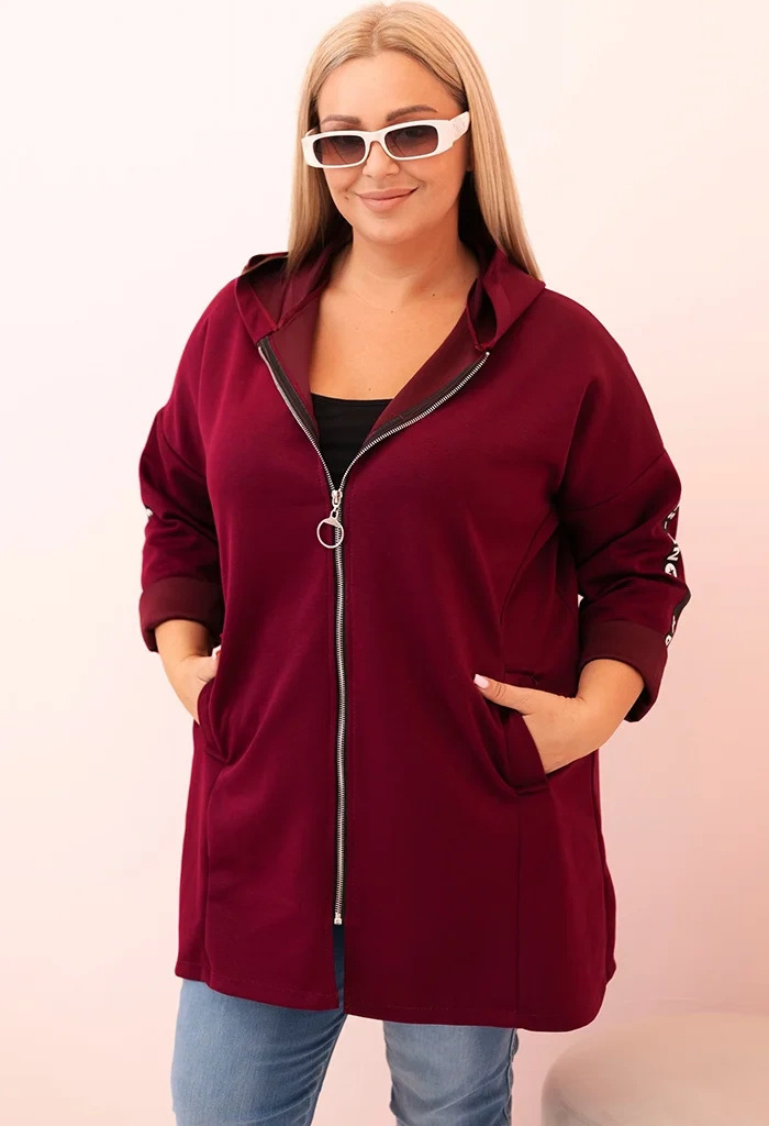 Vínová dámska viskózová plus size mikina s kapucňou Veľkosť: ONE SIZE