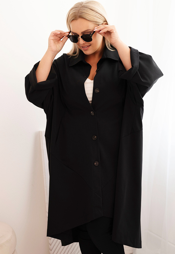 Čierny dámsky ľahký kabátik s klasickým golierom Veľkosť: ONE SIZE