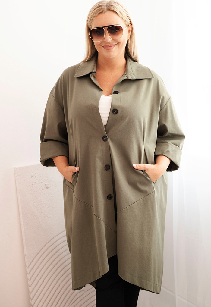 Khaki dámsky ľahký kabátik s klasickým golierom Veľkosť: ONE SIZE