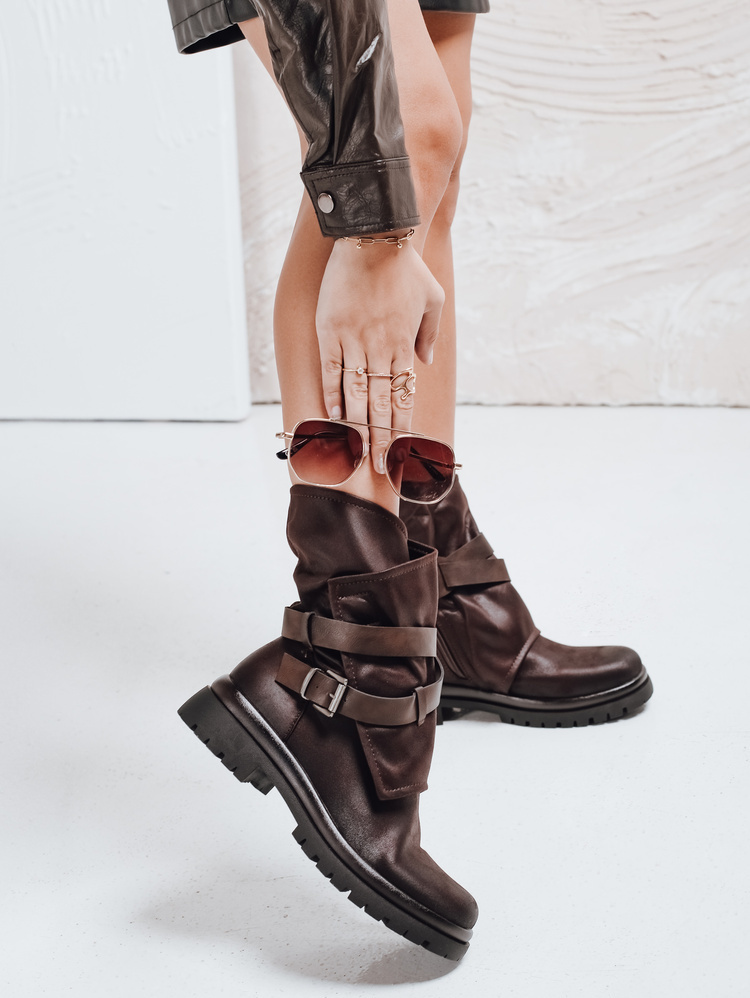 Hnedé dámske členkové topánky s robustnou platformou ZY1143 Veľkosť: 40