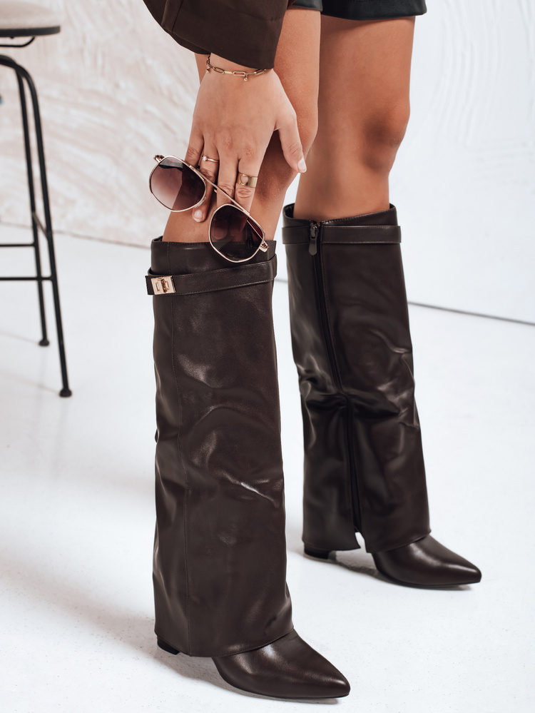 Hnedé dámske vysoké čižmy so širokým zvrškom ZY1118 Veľkosť: 38