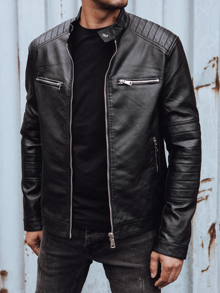 Pánska čierna koženková bunda TX4736 Veľkosť: M