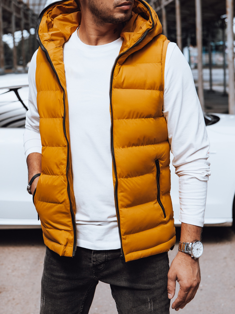 Horčicová pánska prešívaná vesta s kapucňou TX4752 Veľkosť: M