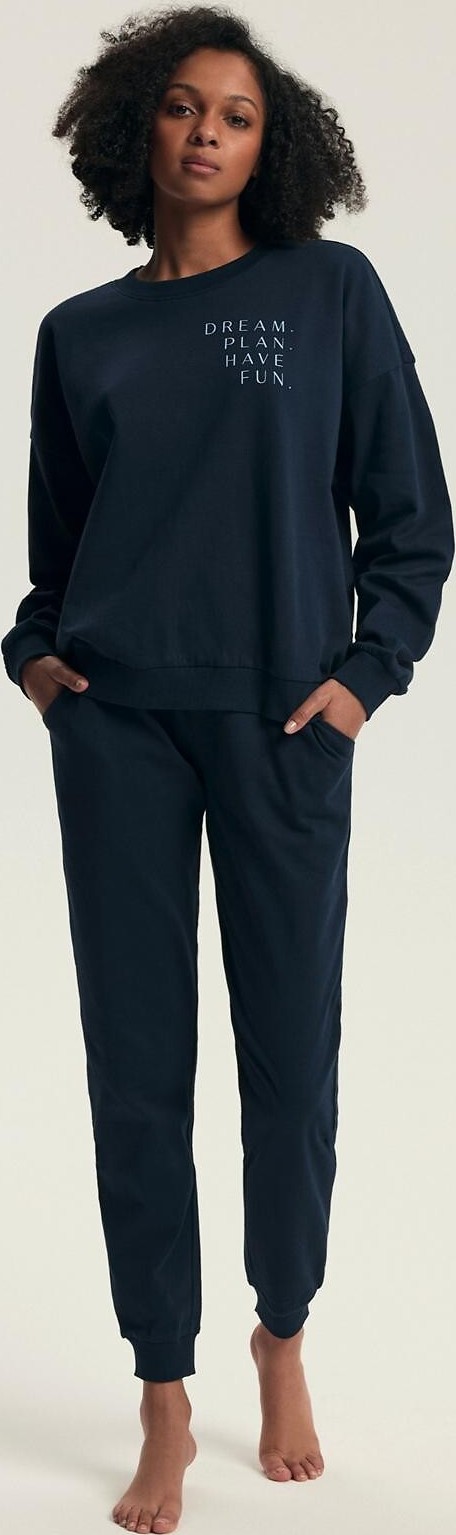 Henderson Ladies Tmavomodré dámske dlhé pyžamo s nápisom 43705 Delancy dł/r S-3XL Veľkosť: S, Barva: tmavomodrá