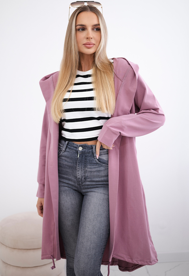 Staroružový dámsky ležérny kardigan s kapucňou a potlačou na chrbte Veľkosť: ONE SIZE